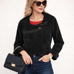 Kenar Black Velvet Cropped Jacket Leopard Print Lining Shawl Collar Womens 8